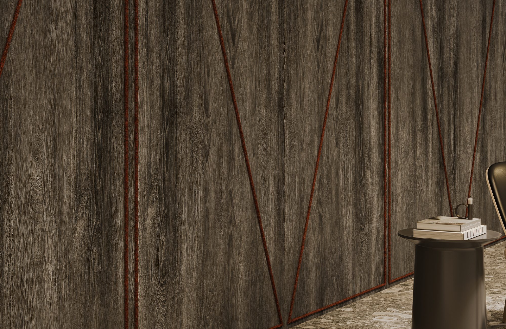 Spine Wall Panels, Cleave | Charred Larch, Peppercorn | Premier, WoodGrain Collections