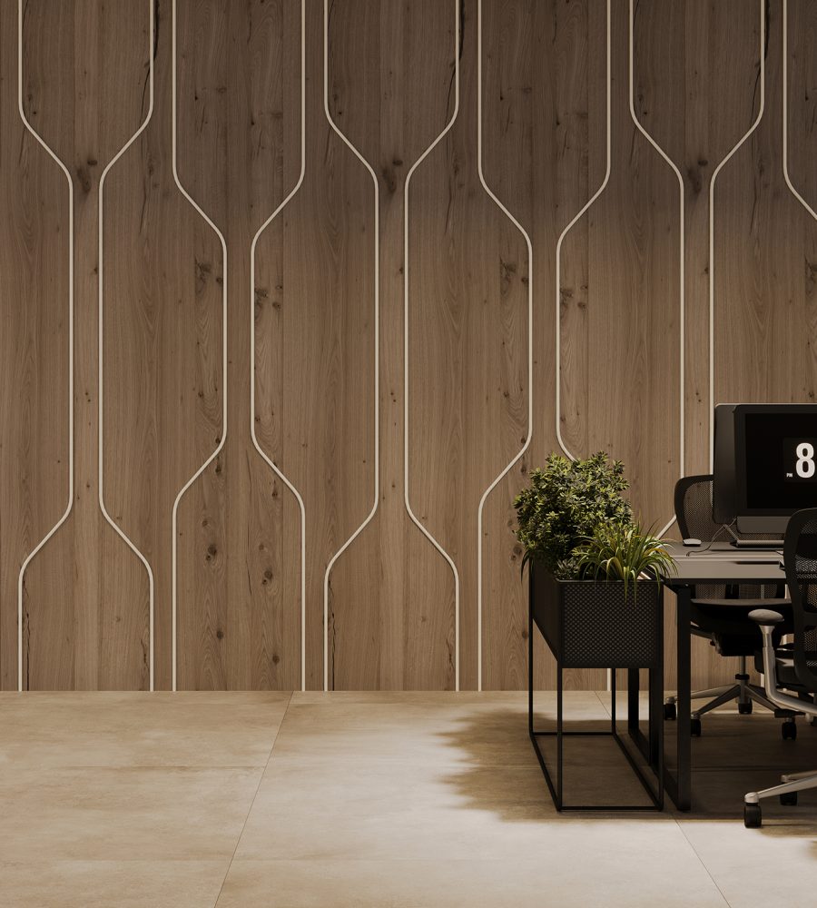 Spine Wall Panels, Pipeline A | Shadow Oak, White | Premier, WoodGrain Collections