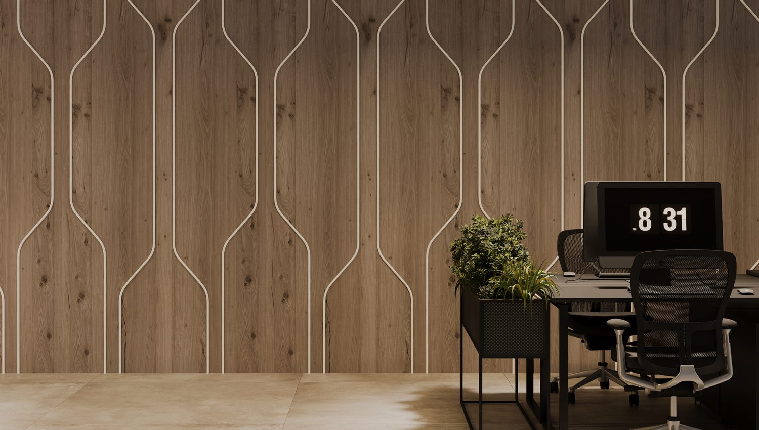 Spine Wall Panels, Pipeline A | Shadow Oak, White | Premier, WoodGrain Collections