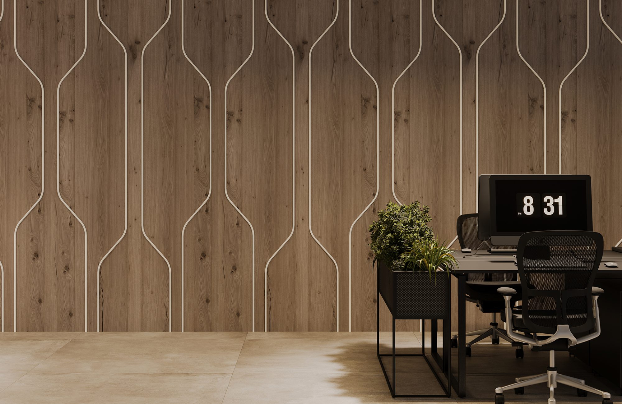 Spine Wall Panels, Pipeline A | Shadow Oak, White | Premier, WoodGrain Collections