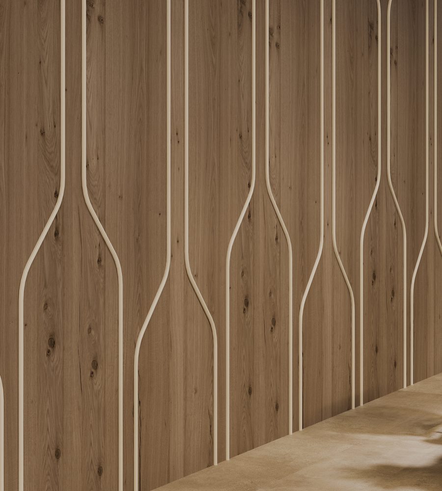 Spine Wall Panels, Pipeline A | Shadow Oak, White | Premier, WoodGrain Collections