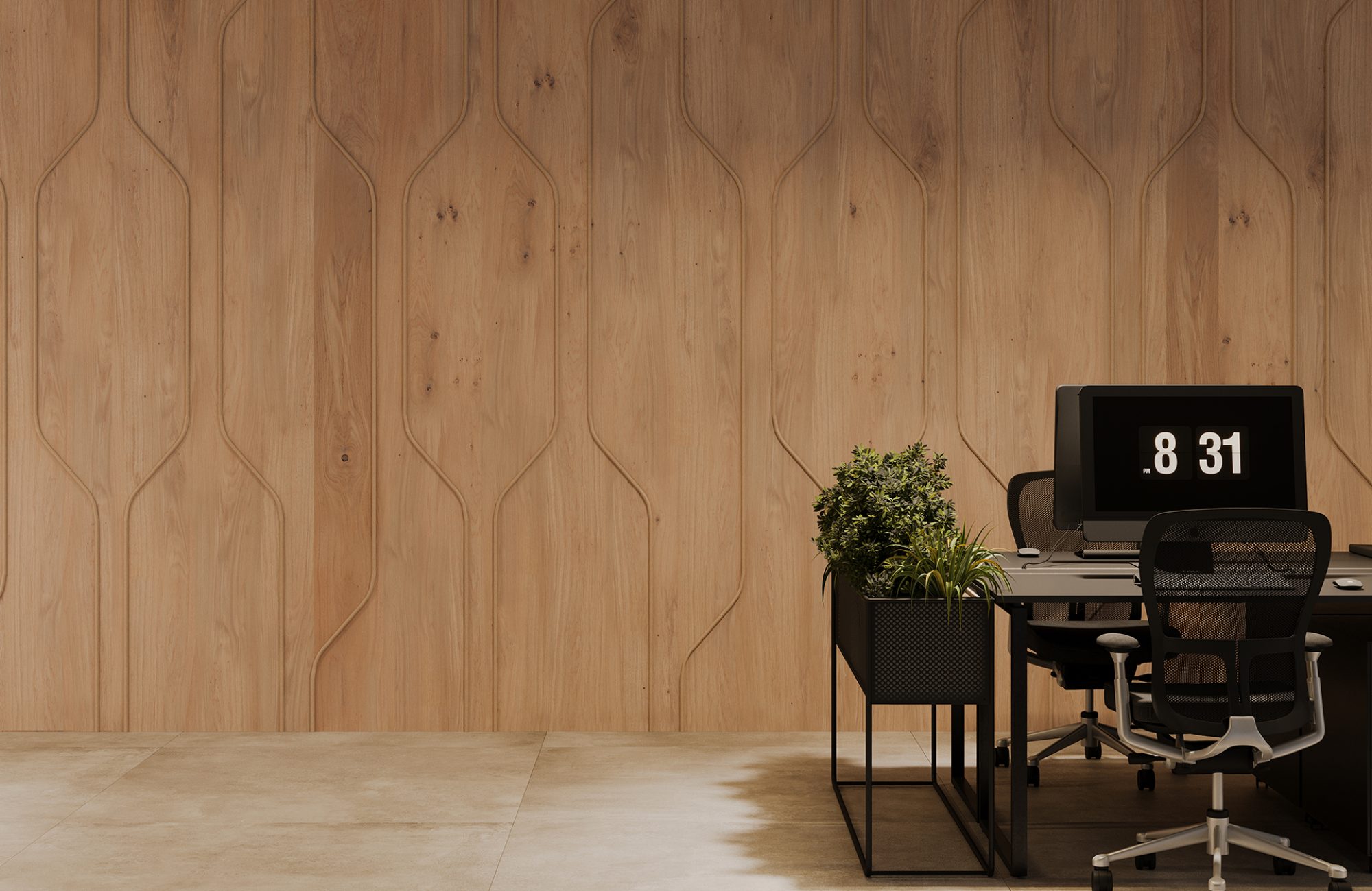 Spine Wall Panels, Pipeline B | Fumed Oak, Quartz | Premier, WoodGrain Collections