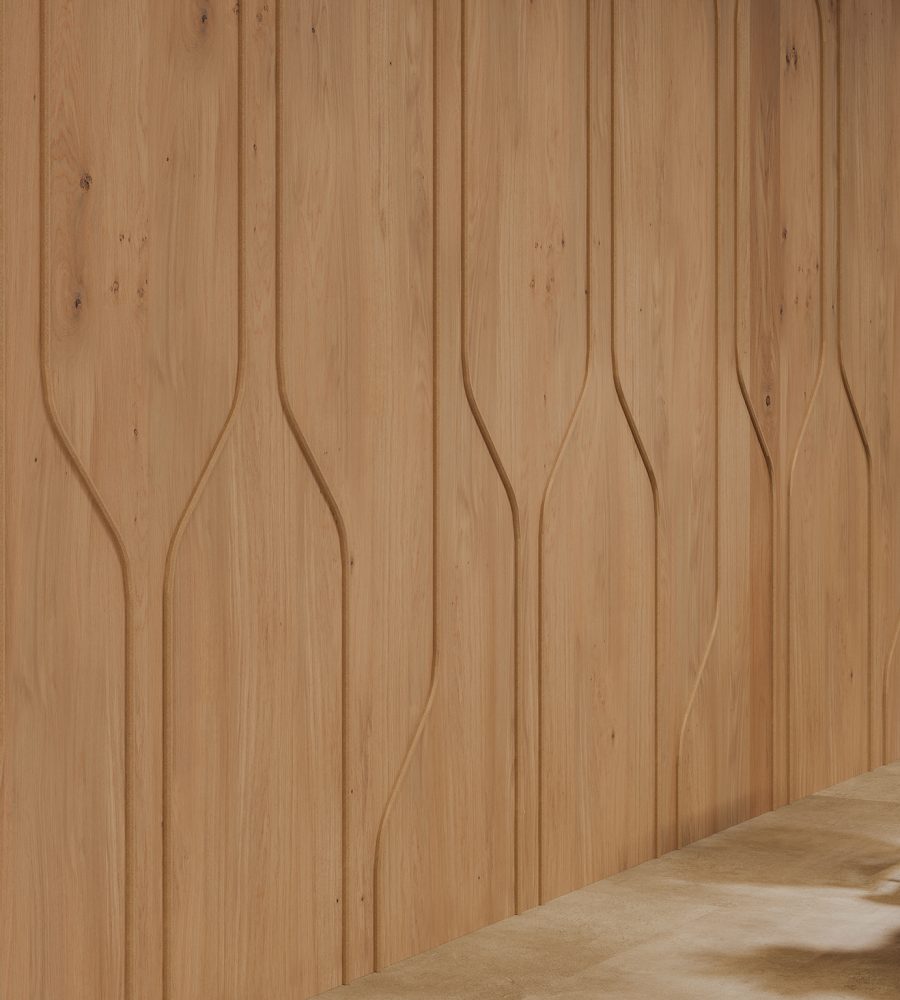 Spine Wall Panels, Pipeline B | Fumed Oak, Quartz | Premier, WoodGrain Collections