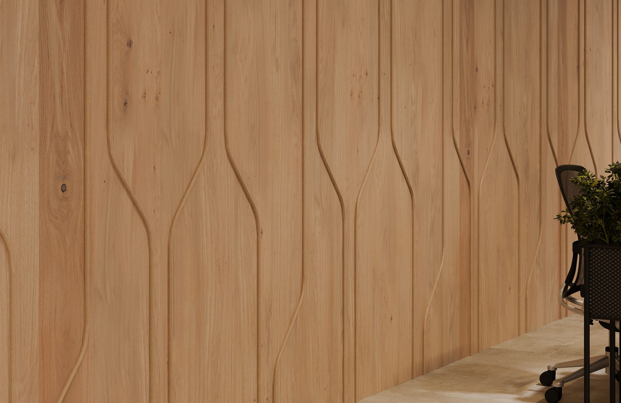 Spine Wall Panels, Pipeline B | Fumed Oak, Quartz | Premier, WoodGrain Collections