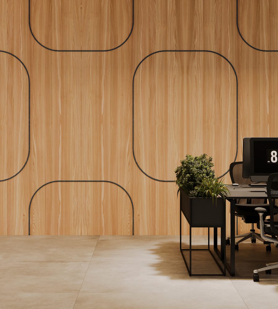 Spine Wall Panels, Roundabout | European Larch, Granite | WoodGrain, Premier Collections