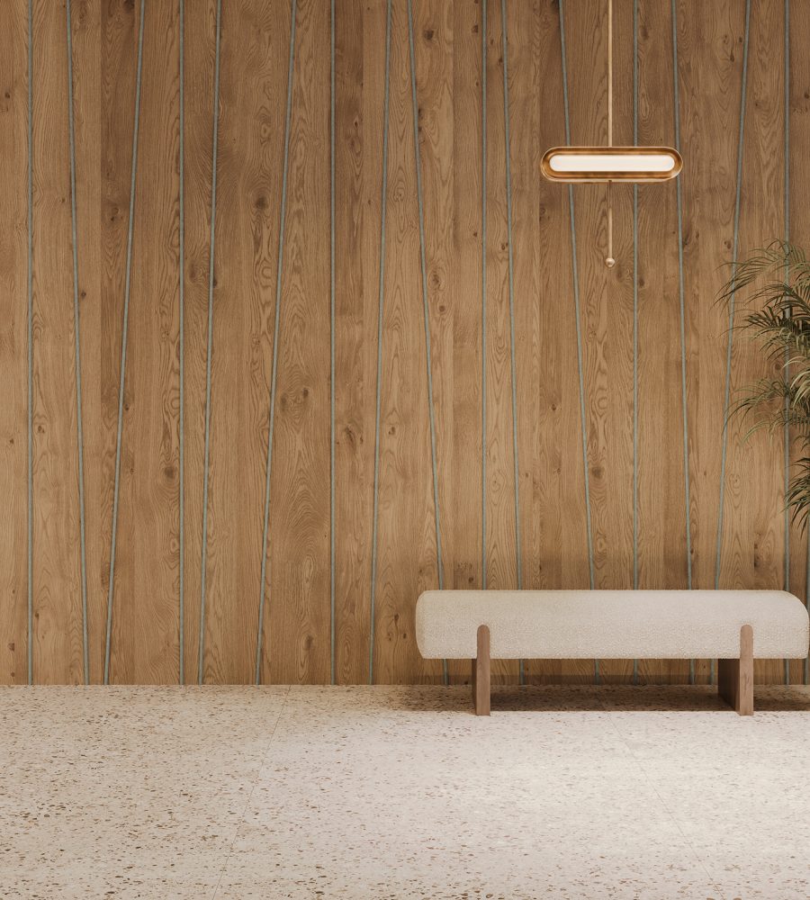 Spine Wall Panels, Stems A | Mocha Legno, Stonewash | WoodGrain, Premier Collections