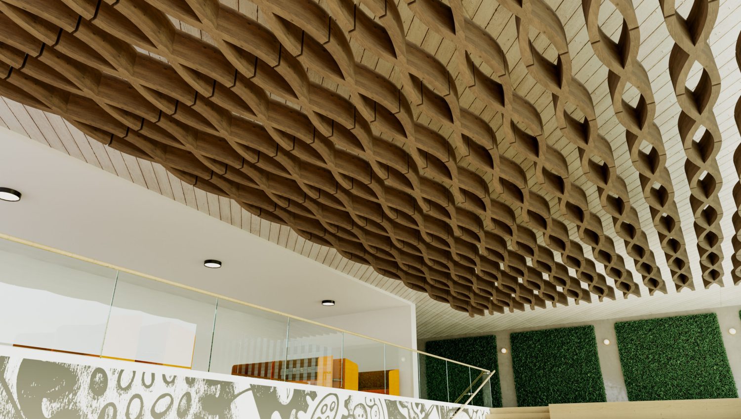 Billow Connect Ceiling Baffles | Mocha Legno | WoodGrain Collection