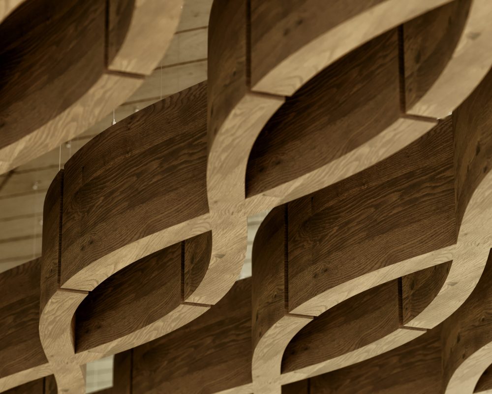 Billow Connect Ceiling Baffles | Mocha Legno | WoodGrain Collection
