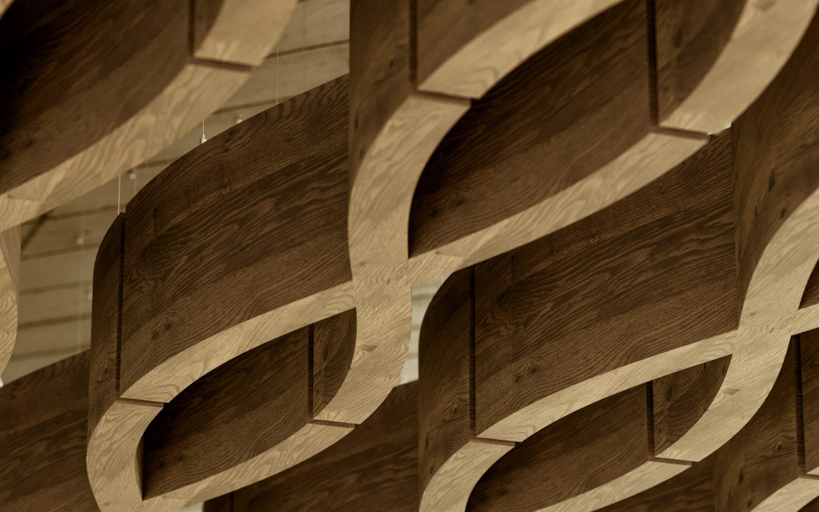 Billow Connect Ceiling Baffles | Mocha Legno | WoodGrain Collection