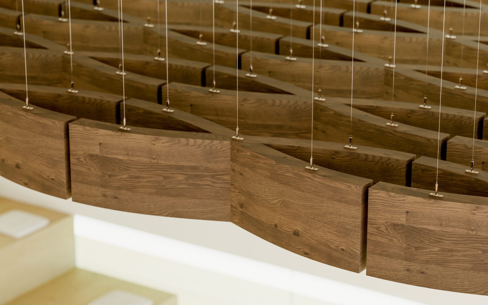 Billow Connect Ceiling Baffles | Mocha Legno | WoodGrain Collection