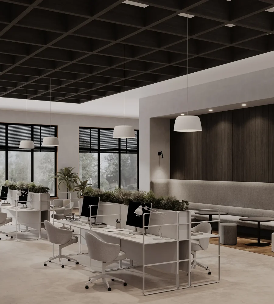 Framework Open Ceiling Grids | Charred Larch | WoodGrain Collection