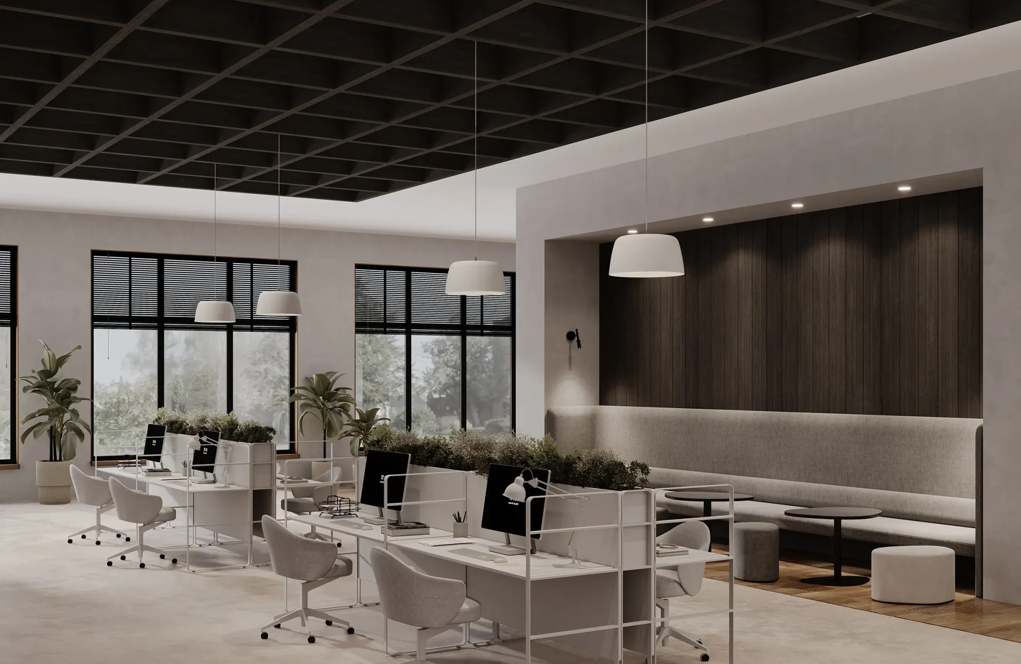 Framework Open Ceiling Grids | Charred Larch | WoodGrain Collection