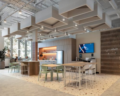 Waterman Moorabbin workplace interior with Acoufelt suspended Blox acoustic ceiling clouds