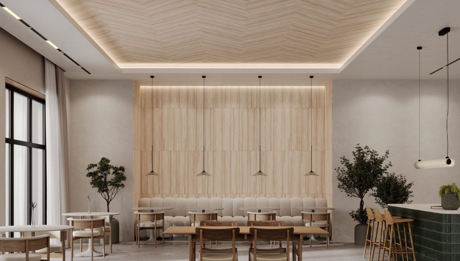 WoodBeQuiet Planks Ceiling Tiles | Lyed Larch | WoodGrain Collection