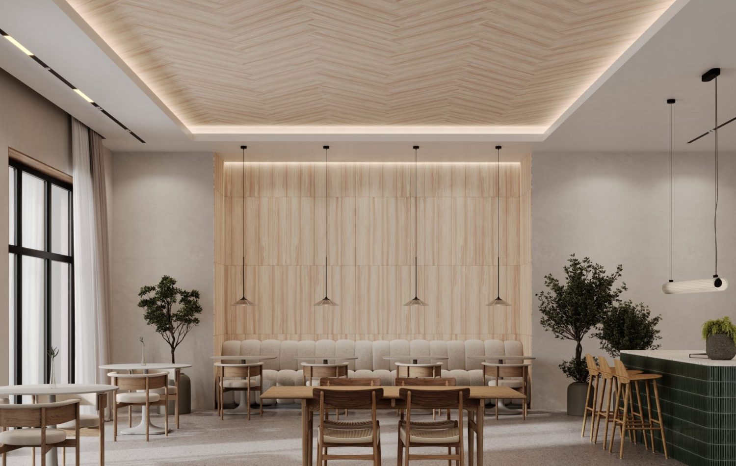 WoodBeQuiet Planks Ceiling Tiles | Lyed Larch | WoodGrain Collection