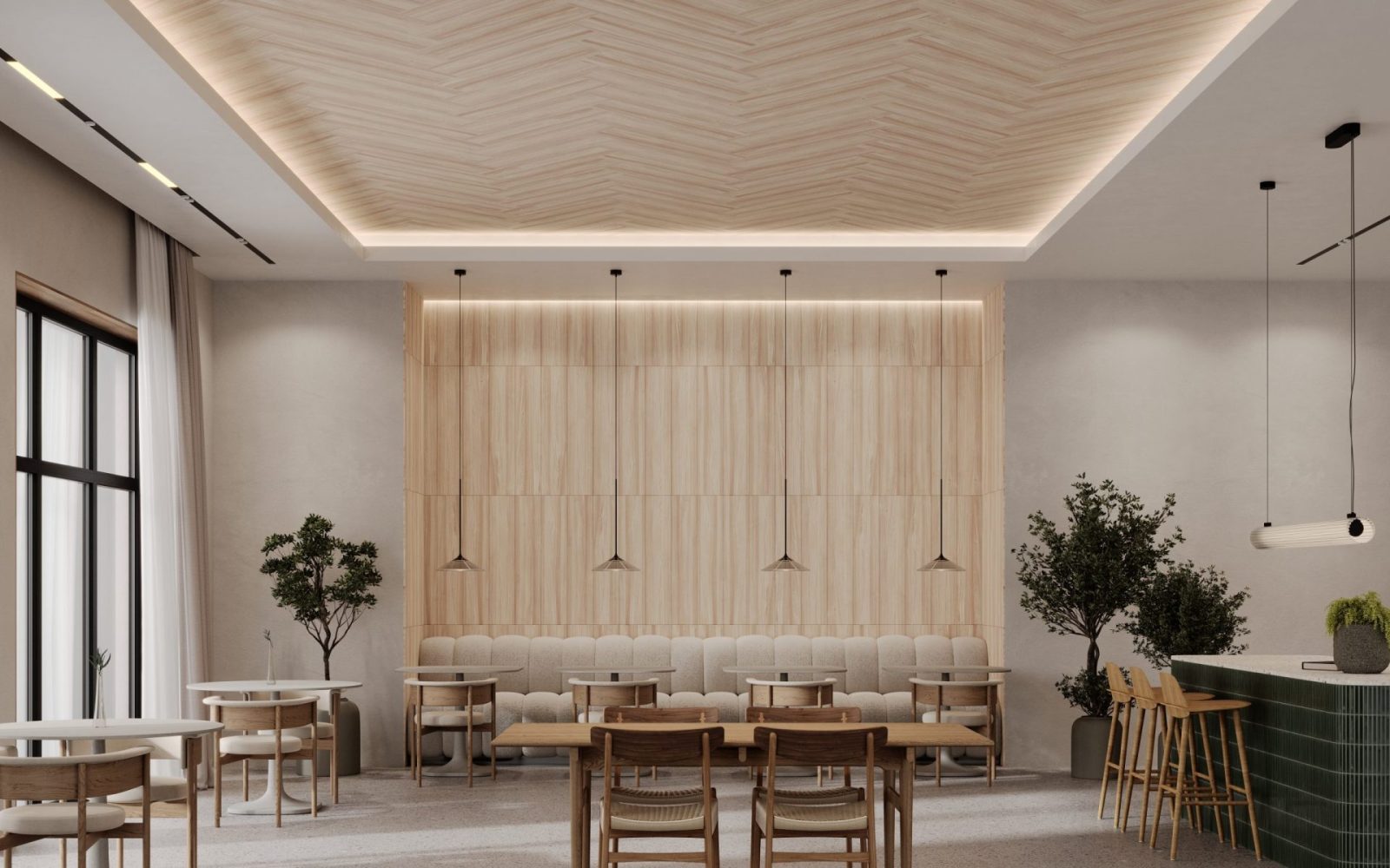 WoodBeQuiet Planks Ceiling Tiles | Lyed Larch | WoodGrain Collection