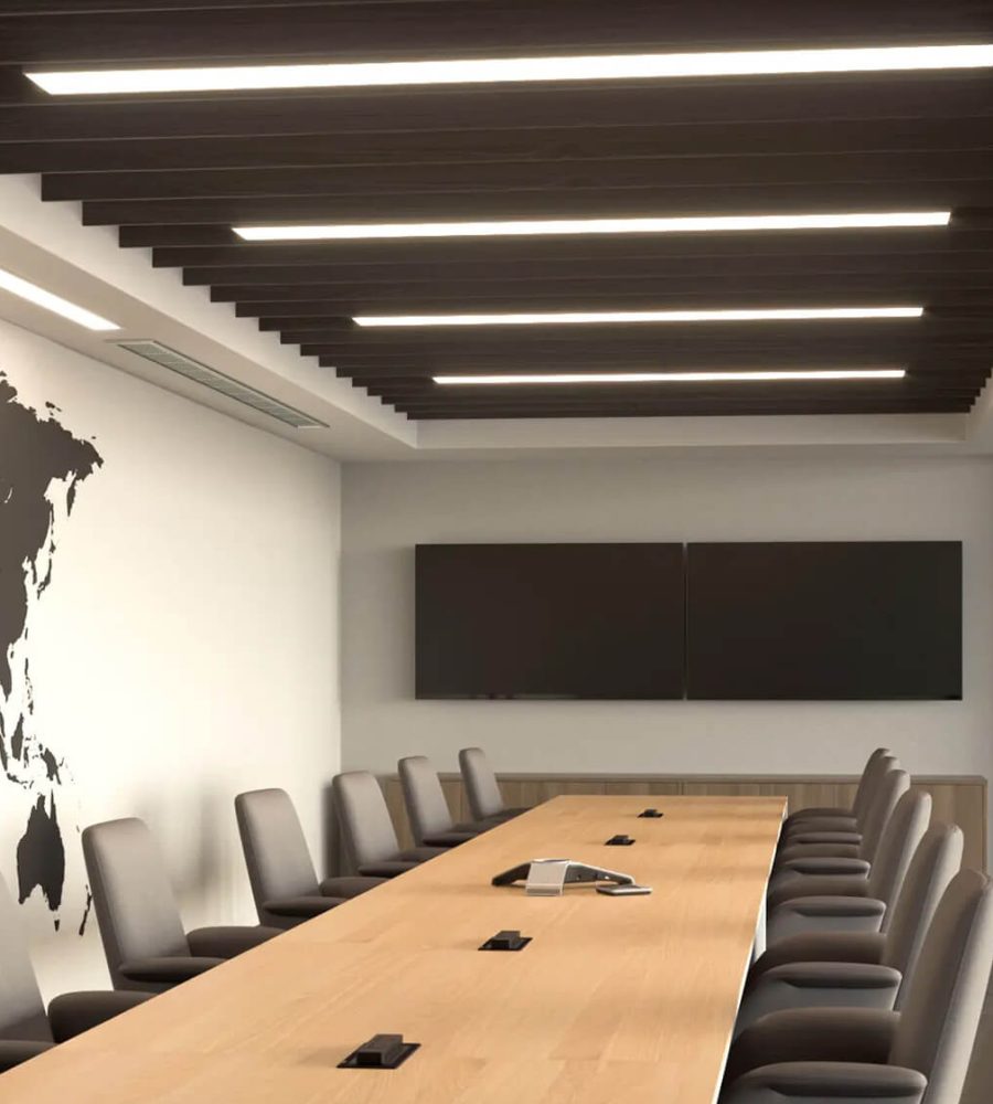 Linear Ceiling Baffles | Barn Door | WoodGrain Collection