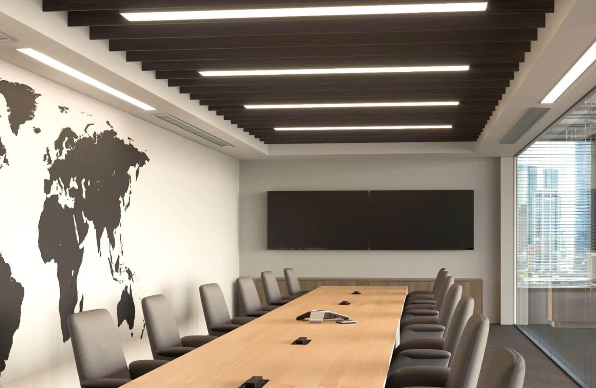 Linear Ceiling Baffles | Barn Door | WoodGrain Collection